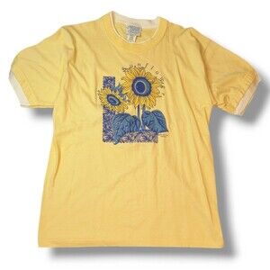 Vintage 90s 100% Cotton Sunflower Single Stitch Natures Garden Morning Sun